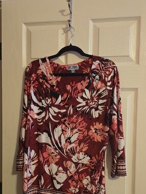 JM Collection Burnt‎ Orange Floral Blouse